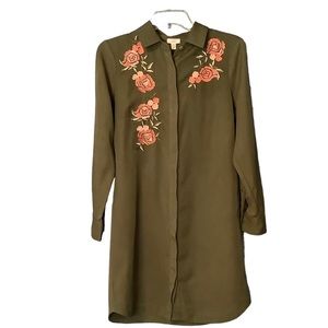 SPENSE Embroidered Dress Green 6/8 Button Up Long Sleeves